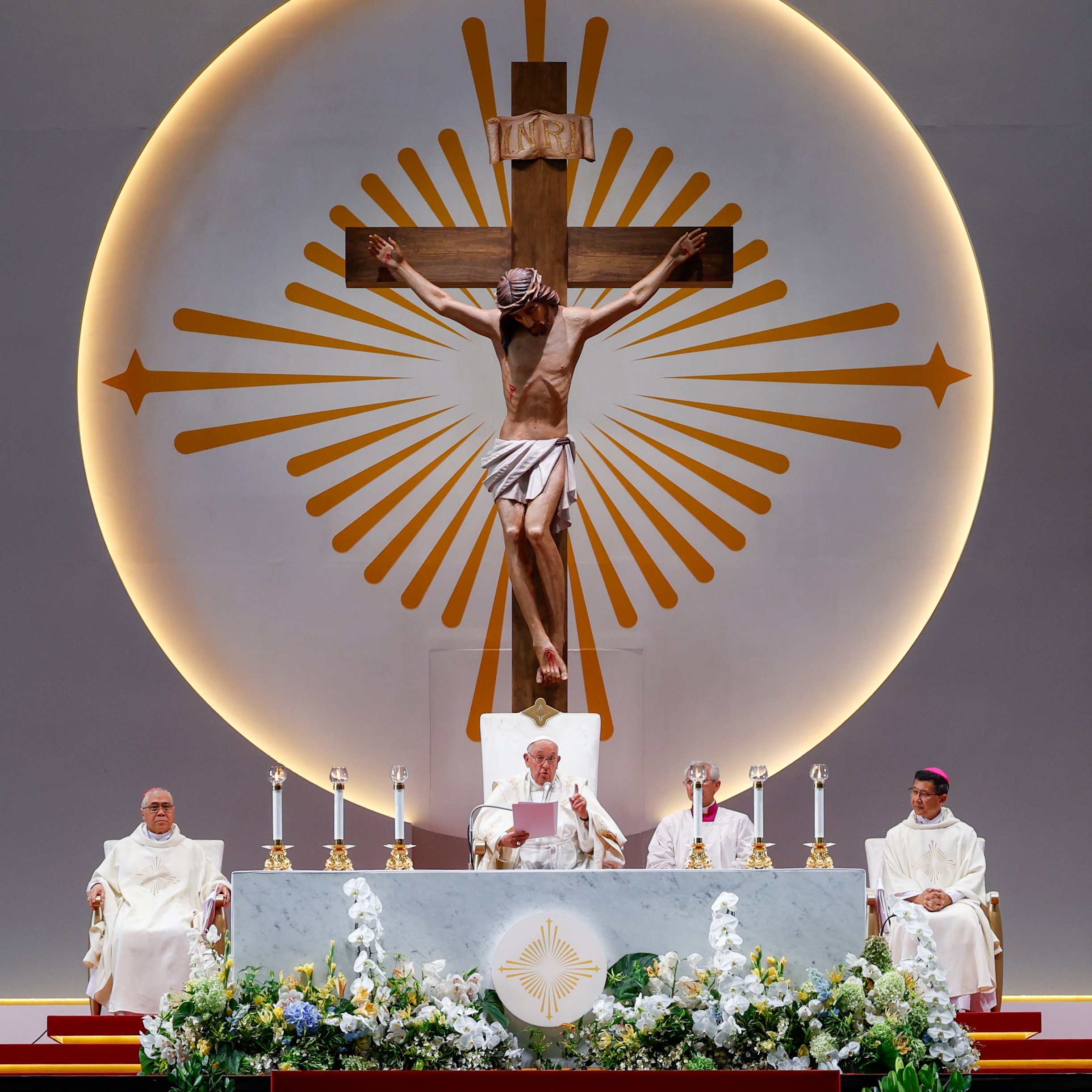 Pope Francis during Mass at Singapore's National Stadium Sept. 12, 2024.