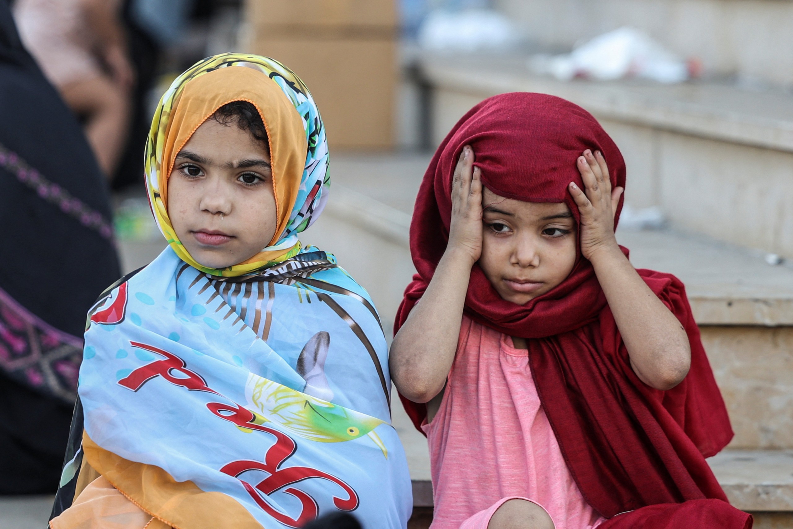 Displaced children look on in Lebanon, Sept. 28, 2024.