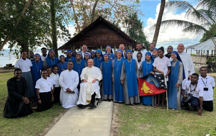Pope Francis, with a group of Argentine missionaries, during his visit to Papua New Guinea in 2024. (Courtesy Father Tomas Ravaioli)
